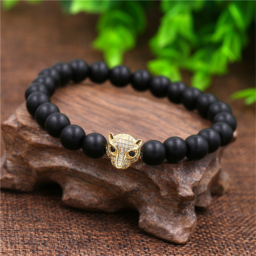 Sporty Matte Gold Plated Brass Geometric Animal Head Bracelet with Micro-set Cubic Zirconia for Unisex