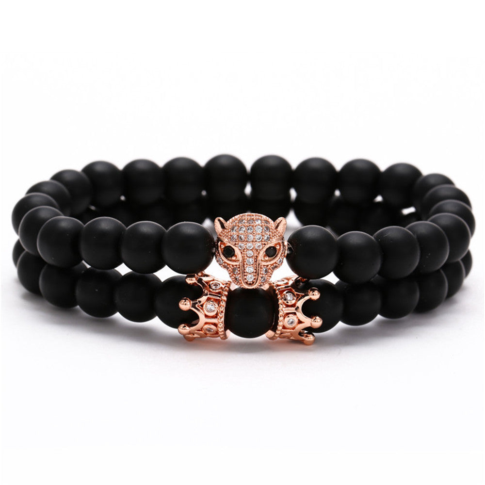 Sporty Matte Gold Plated Brass Geometric Animal Head Bracelet with Micro-set Cubic Zirconia for Unisex