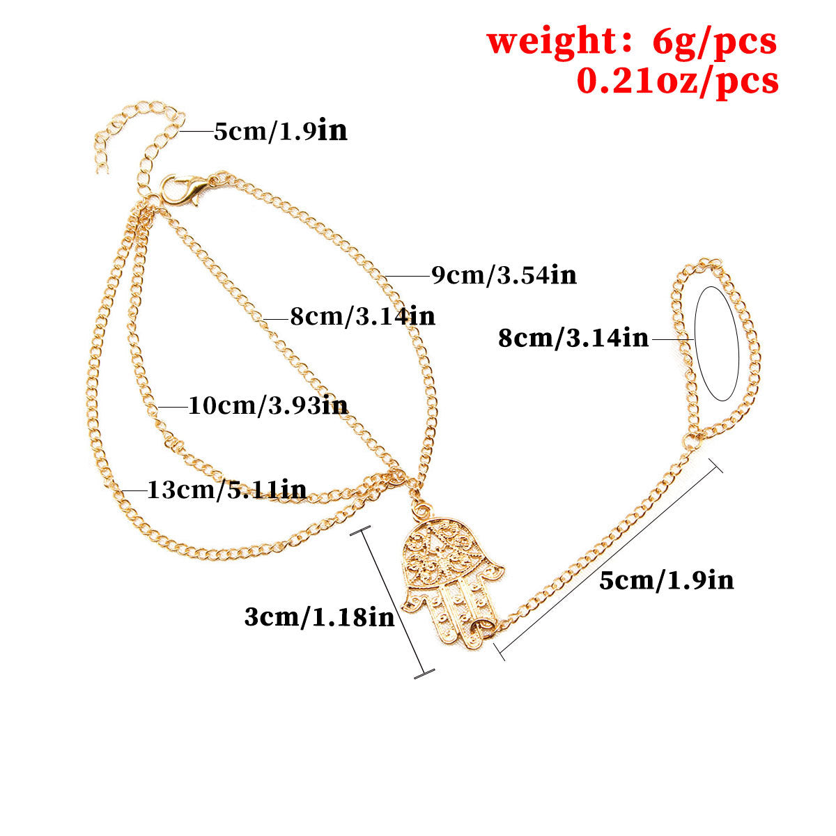 Buddha Hand Fringe Linked Chain Bracelet for Women Statement Streetwear Fashion Jewelry