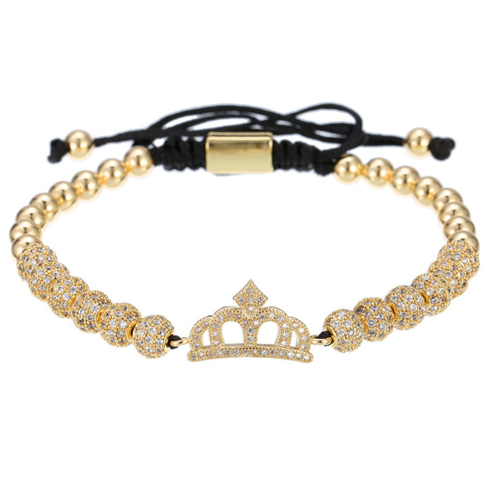 Micro-Paved Rhinestone Geometric Round Brass Beaded Bracelet