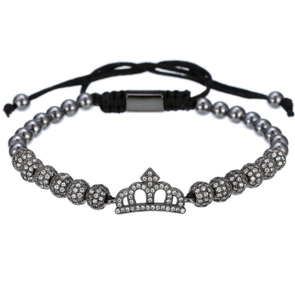 Micro-Paved Rhinestone Geometric Round Brass Beaded Bracelet