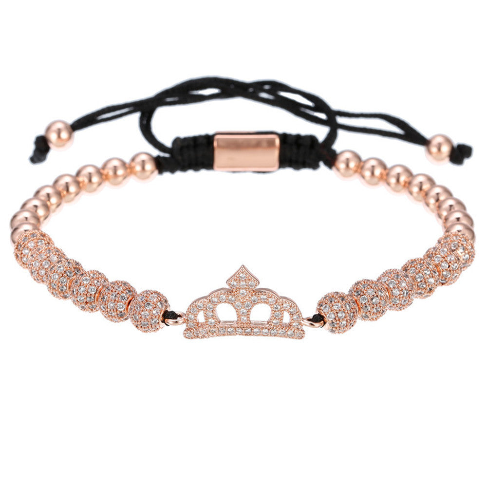 Micro-Paved Rhinestone Geometric Round Brass Beaded Bracelet