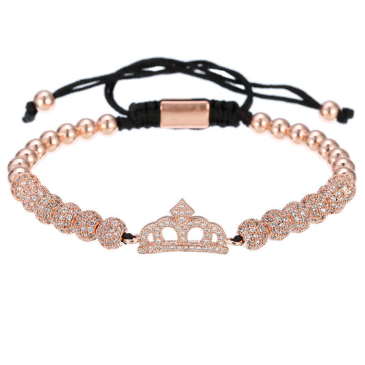 Micro-Paved Rhinestone Geometric Round Brass Beaded Bracelet