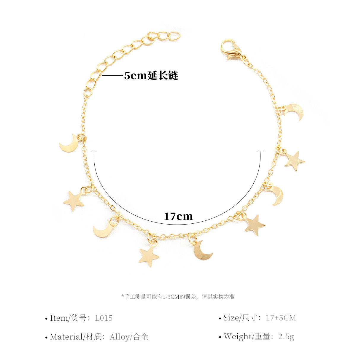 Minimalist Star and Moon Bracelet for Women Alloy Fashion Hand Jewelry