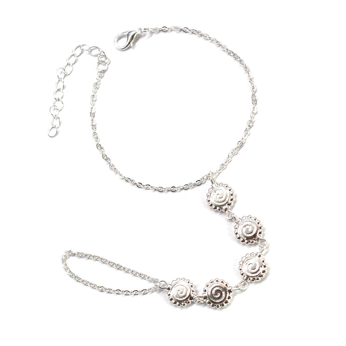 Geometric Threaded Lace Pendant Finger Bracelet for Women Alloy Jewelry Accessory