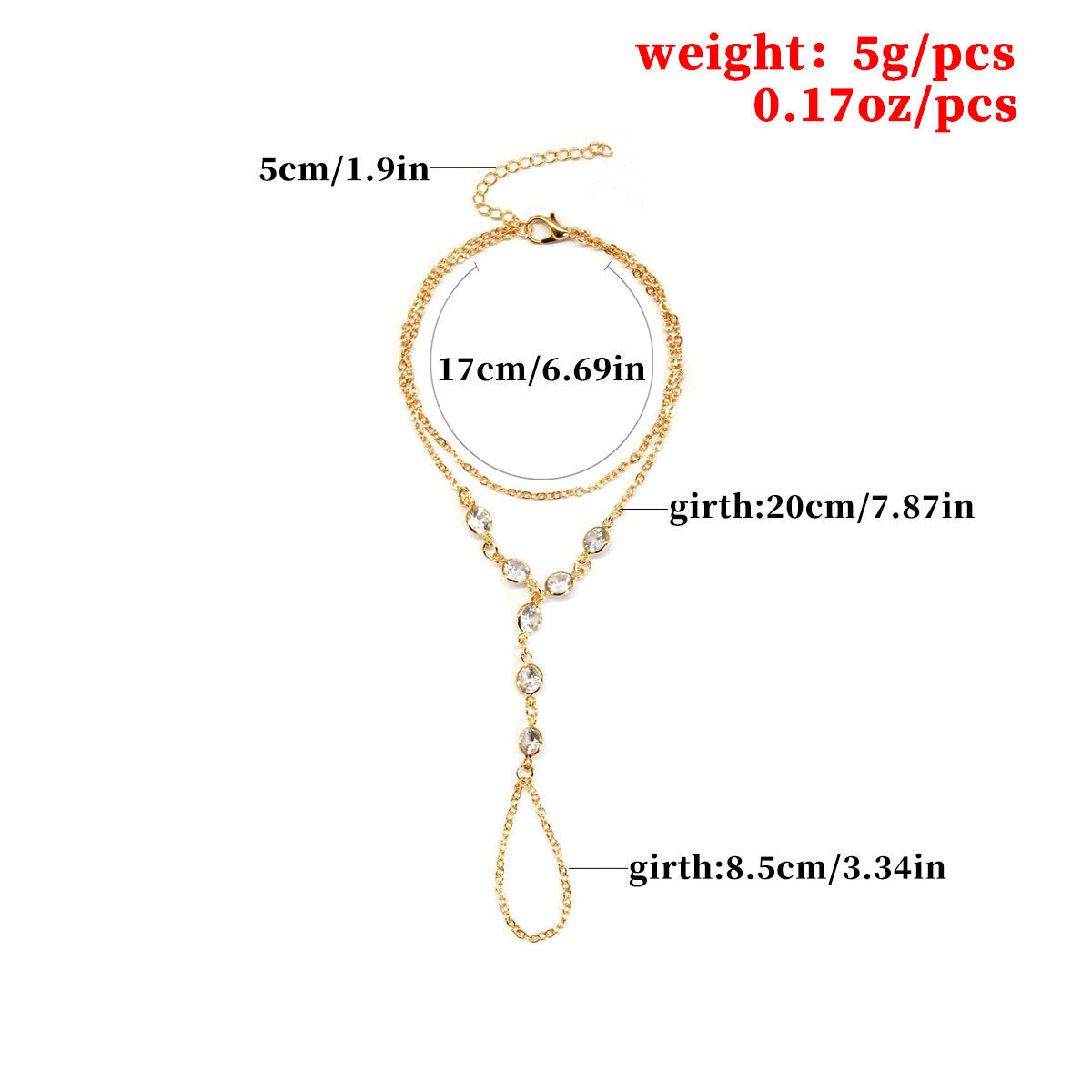 Geometric Finger Chain Bracelet for Women Alloy Rhinestone Hand Jewelry Summer Trendy Accessory