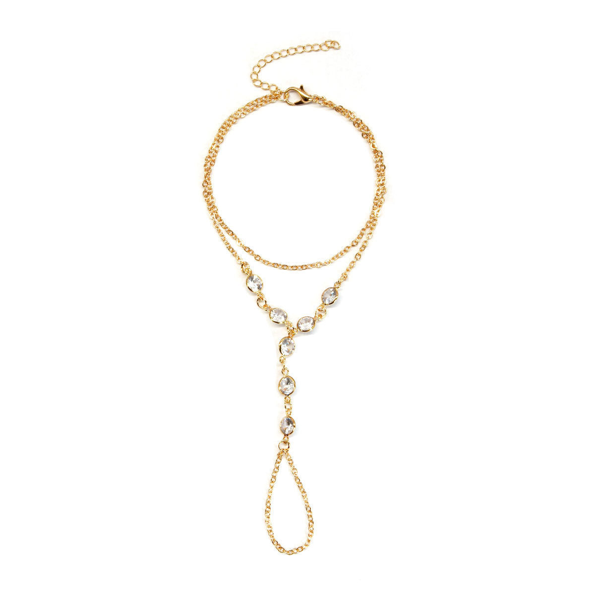 Geometric Finger Chain Bracelet for Women Alloy Rhinestone Hand Jewelry Summer Trendy Accessory