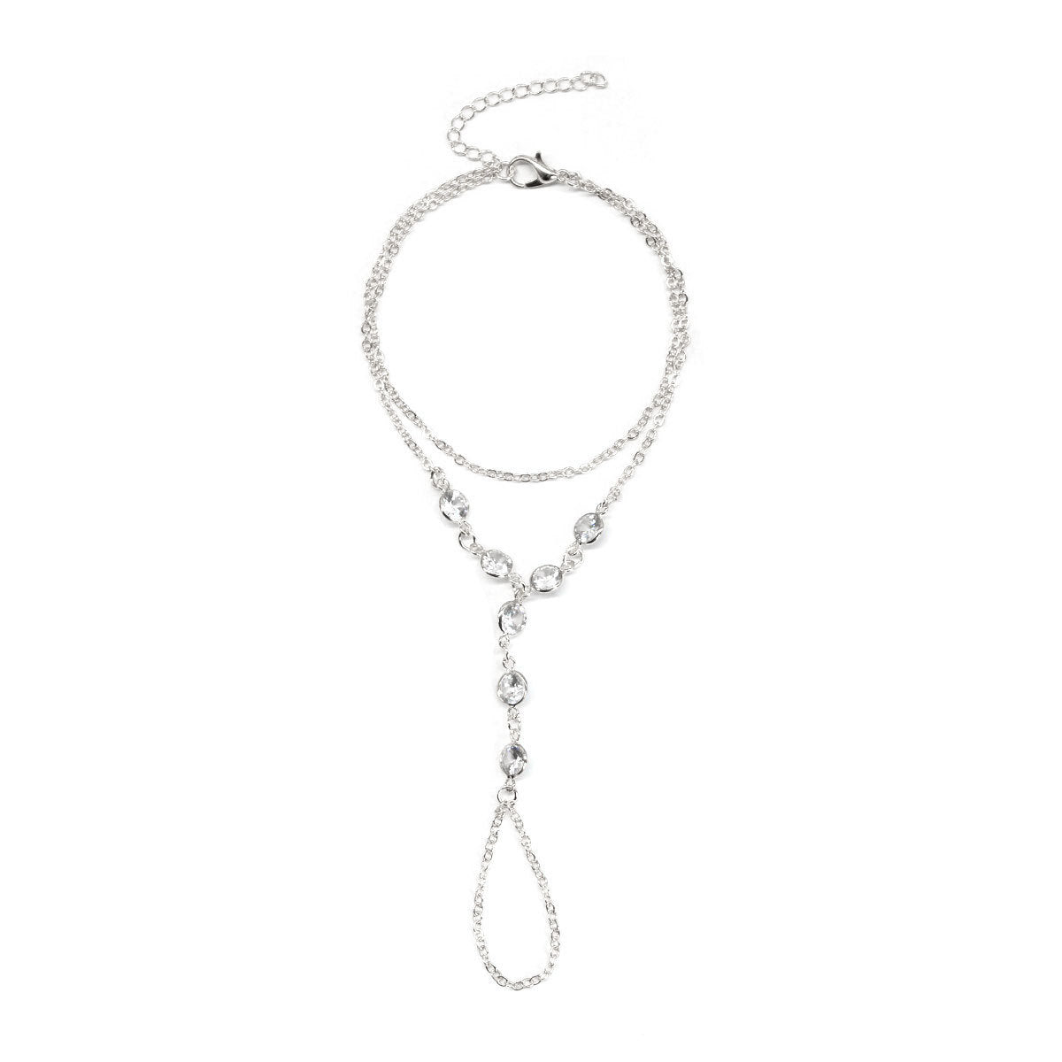 Geometric Finger Chain Bracelet for Women Alloy Rhinestone Hand Jewelry Summer Trendy Accessory