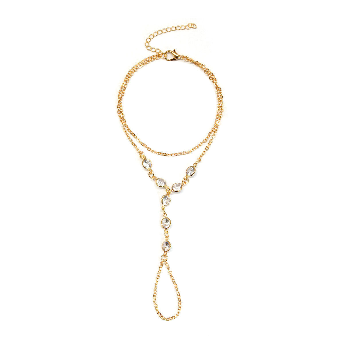 Geometric Finger Chain Bracelet for Women Alloy Rhinestone Hand Jewelry Summer Trendy Accessory