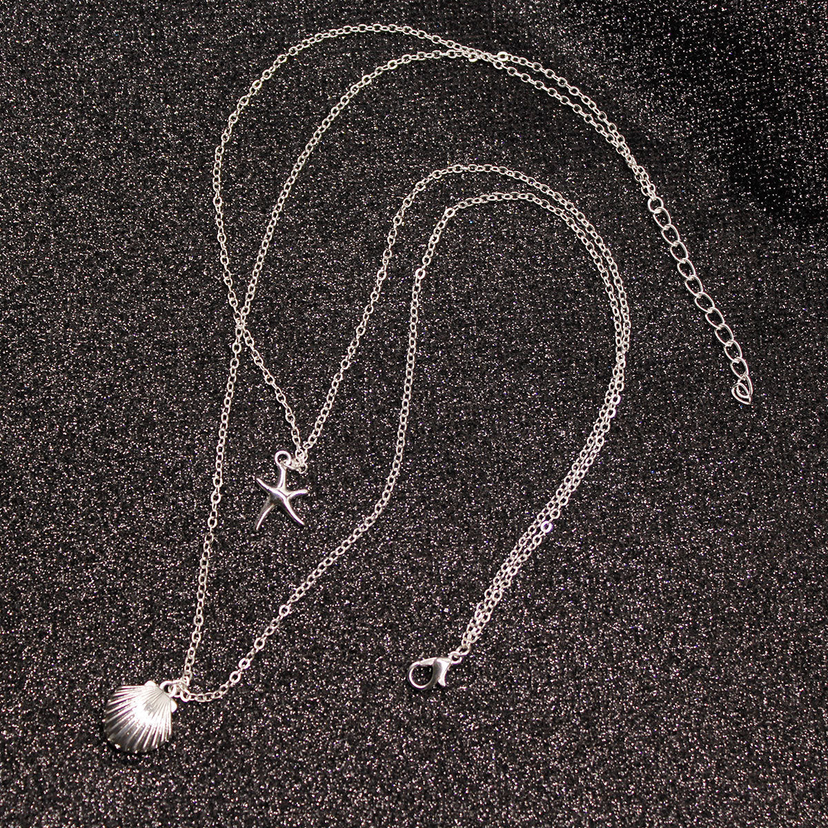 Shell Multi Layer Necklace for Women with Starfish Pendant Cross Chain Minimalist Fashion Clavicle Jewelry