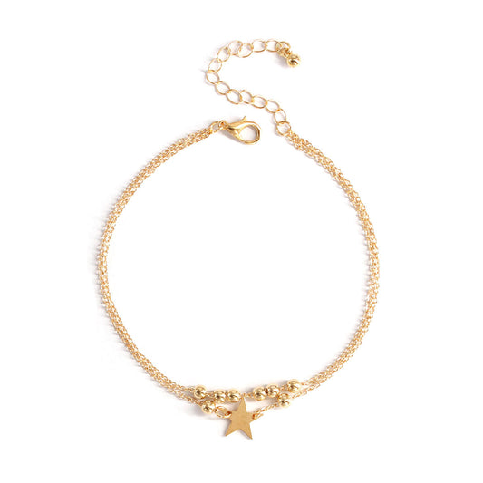 Fashion Women's Double-Layer Beaded Star Anklet Bohemian Style Alloy Anklet for Wedding Travel Souvenir