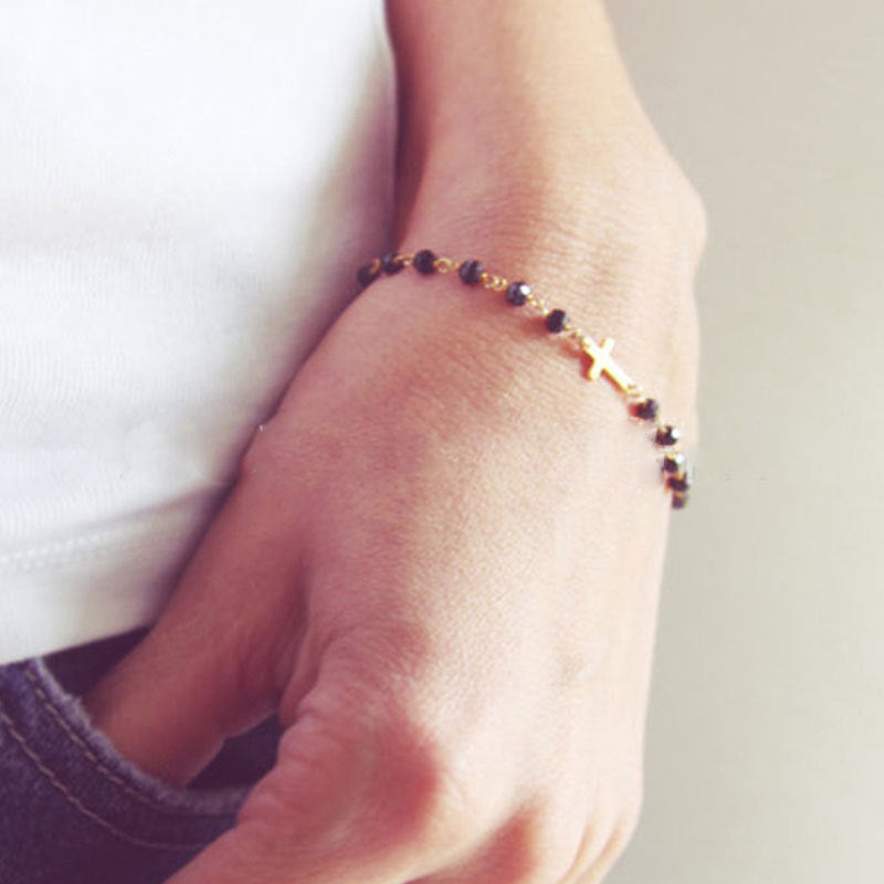 Geometric Cross Bracelet with Turquoise Beads Alloy Women's Handmade Jewelry Minimalist Fashion Accessory