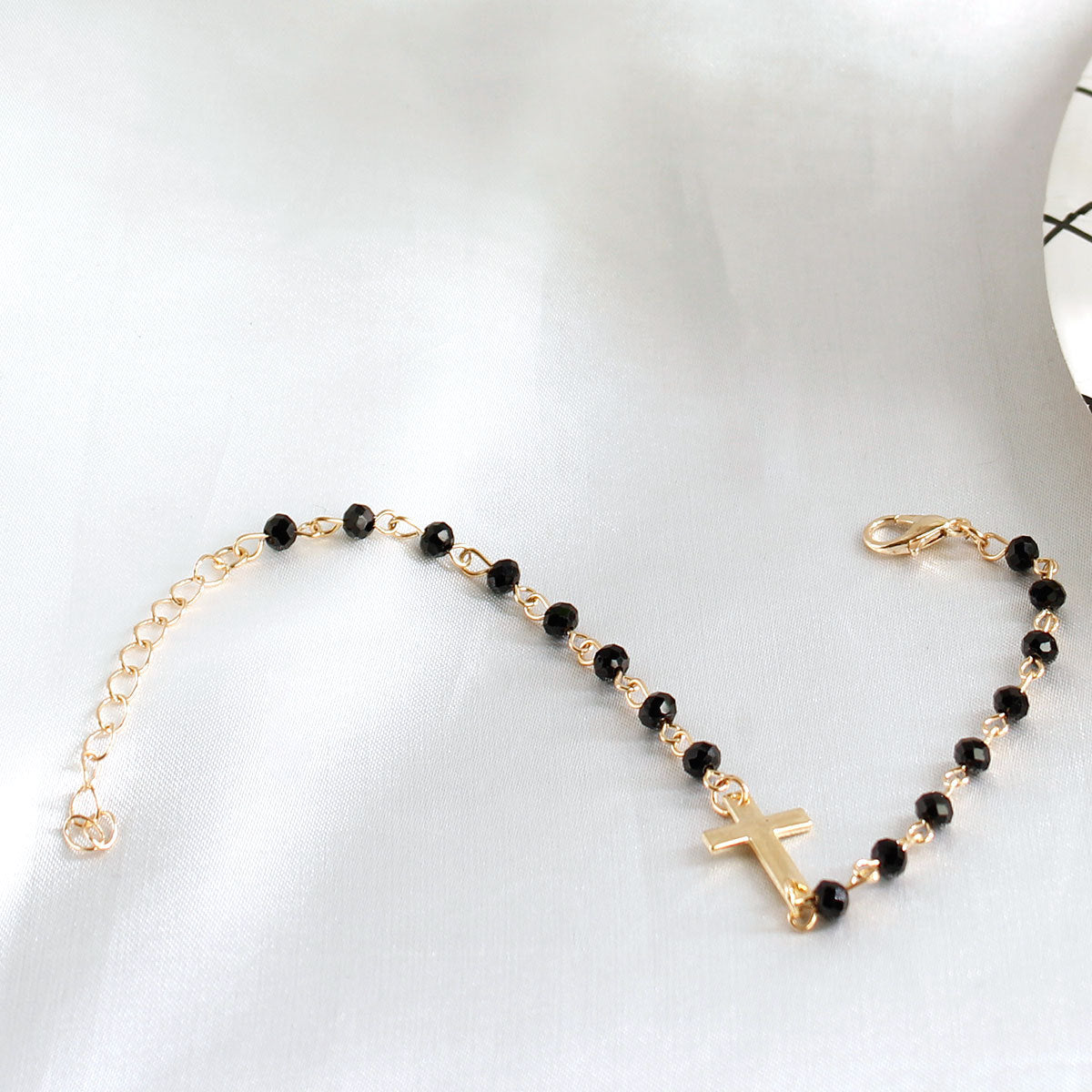 Geometric Cross Bracelet with Turquoise Beads Alloy Women's Handmade Jewelry Minimalist Fashion Accessory