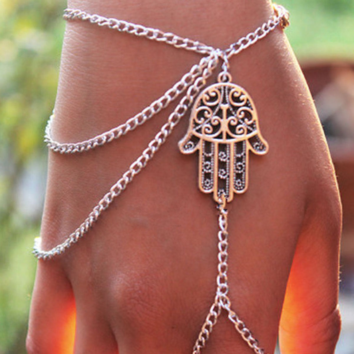 Buddha Hand Fringe Linked Chain Bracelet for Women Statement Streetwear Fashion Jewelry