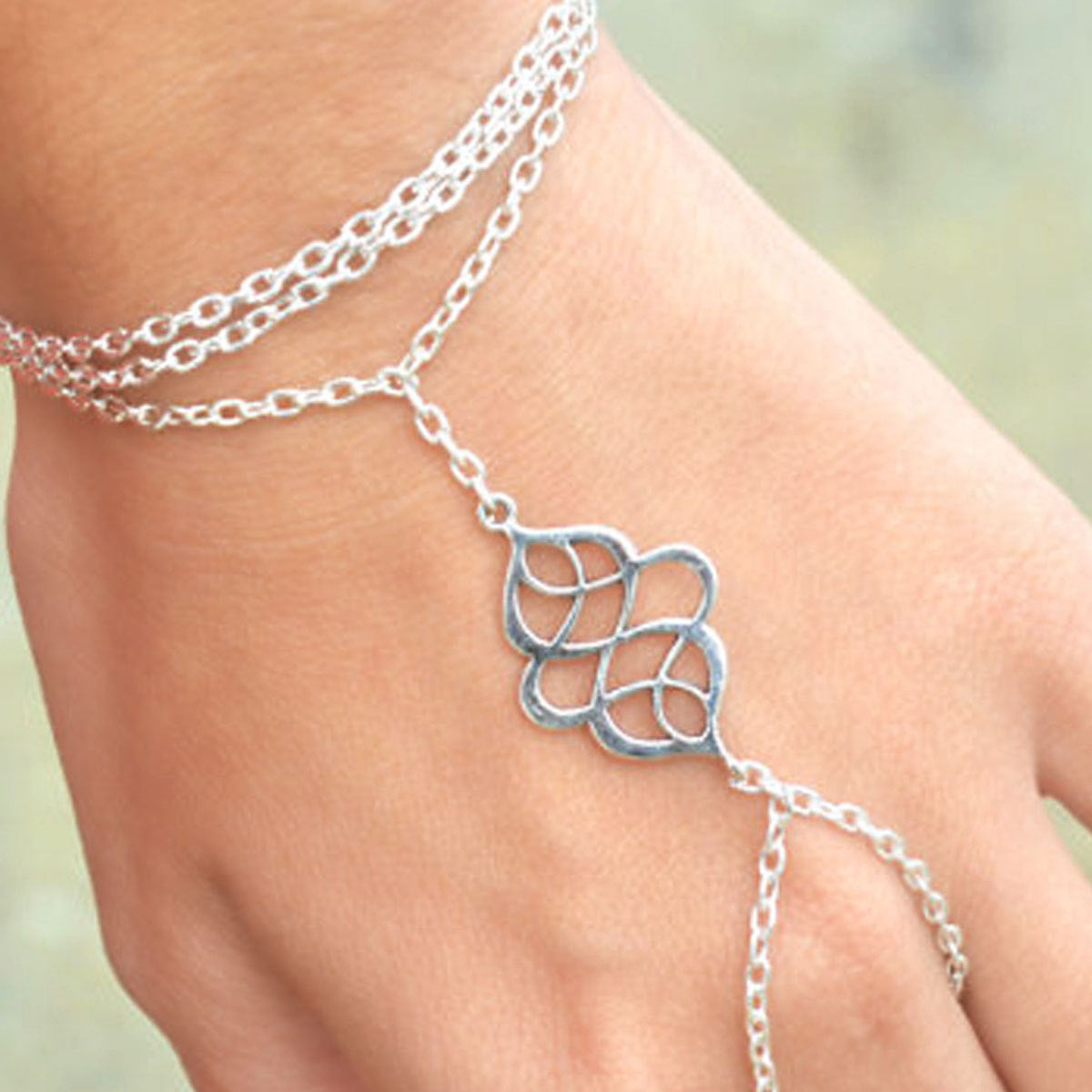 Bohemian Style Geometric Hollow Link Finger Bracelet for Women Alloy Fashion Jewelry