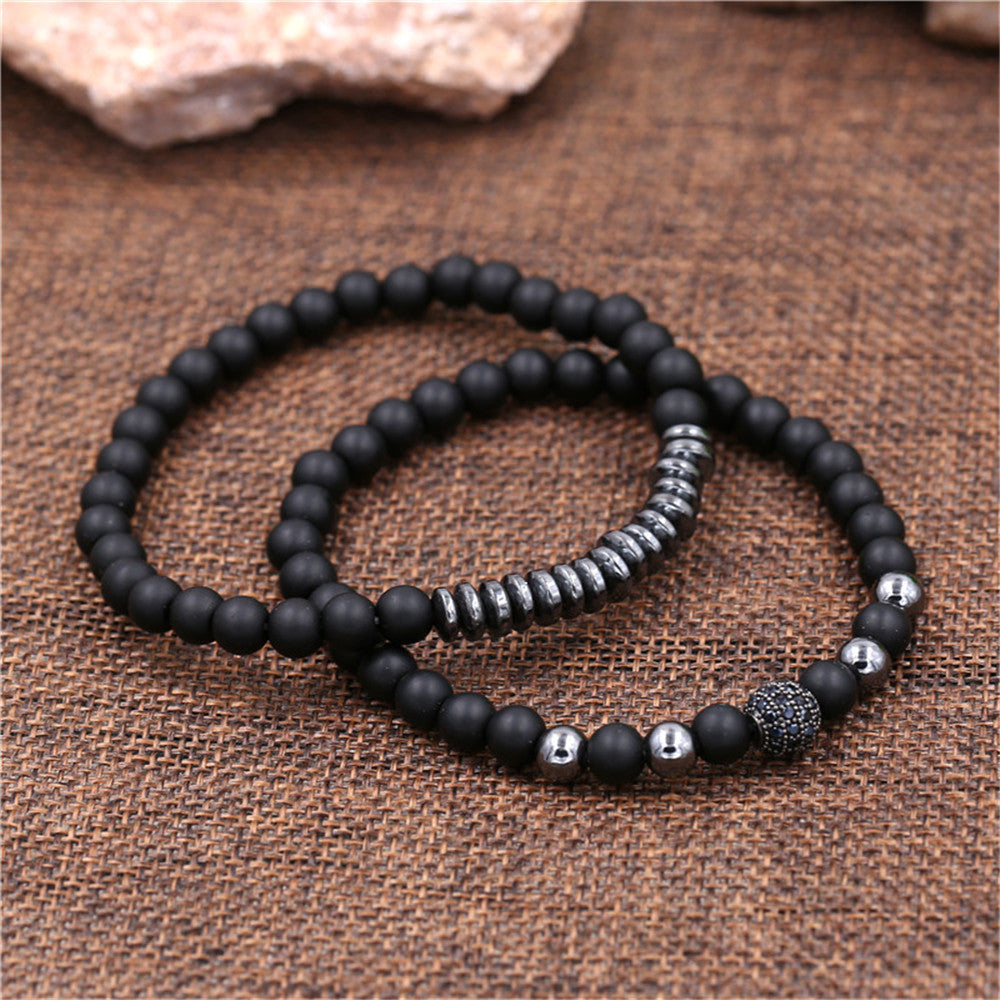 Geometric Round Matte Brass Bracelet Set with Micro-Set Rhinestones for Unisex