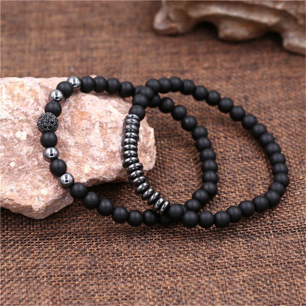 Geometric Round Matte Brass Bracelet Set with Micro-Set Rhinestones for Unisex