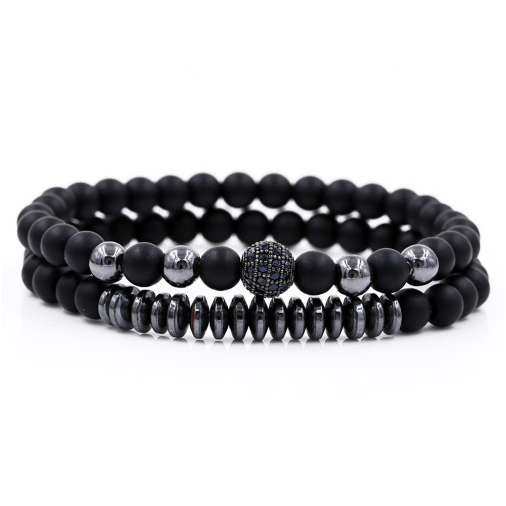 Geometric Round Matte Brass Bracelet Set with Micro-Set Rhinestones for Unisex
