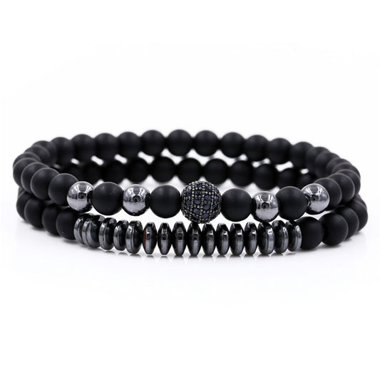 Geometric Round Matte Brass Bracelet Set with Micro-Set Rhinestones for Unisex
