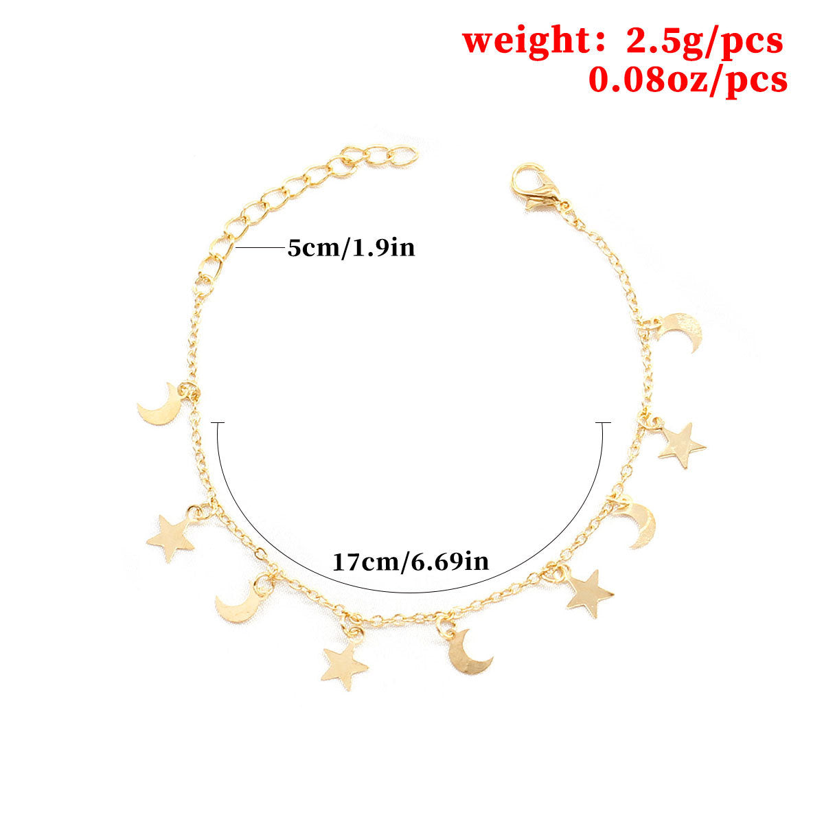 Minimalist Star and Moon Bracelet for Women Alloy Fashion Hand Jewelry