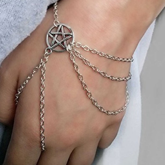 Elegante pulsera de estrella de cinco puntas para mujer, joyería de mano minimalista de aleación, para primavera