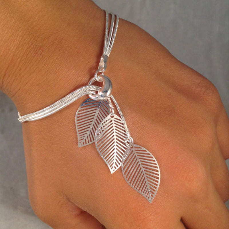 Metal Mesh Chain Leaf Bracelet for Women Punk Style