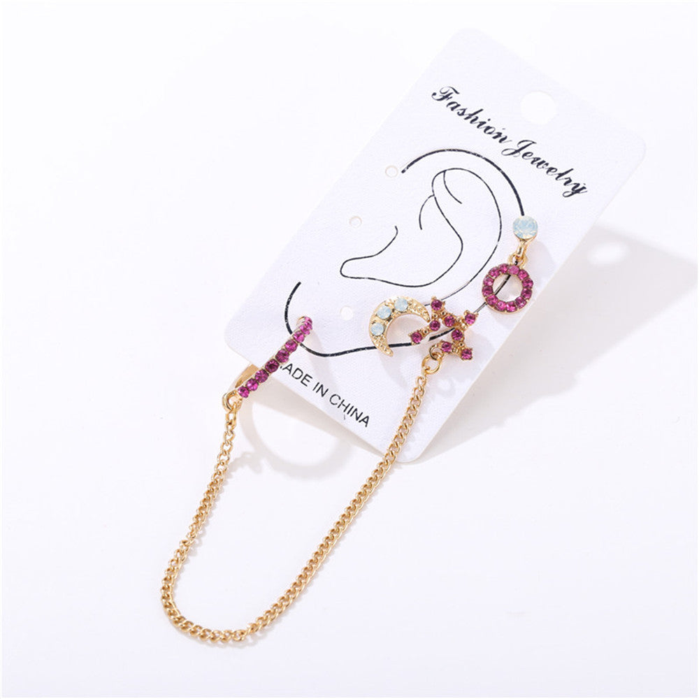 Star Moon Geometric Earrings Alloy Plated Micro Pave Irregular Chain Women's Fashion Jewelry