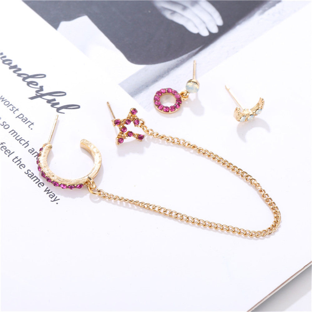 Star Moon Geometric Earrings Alloy Plated Micro Pave Irregular Chain Women's Fashion Jewelry