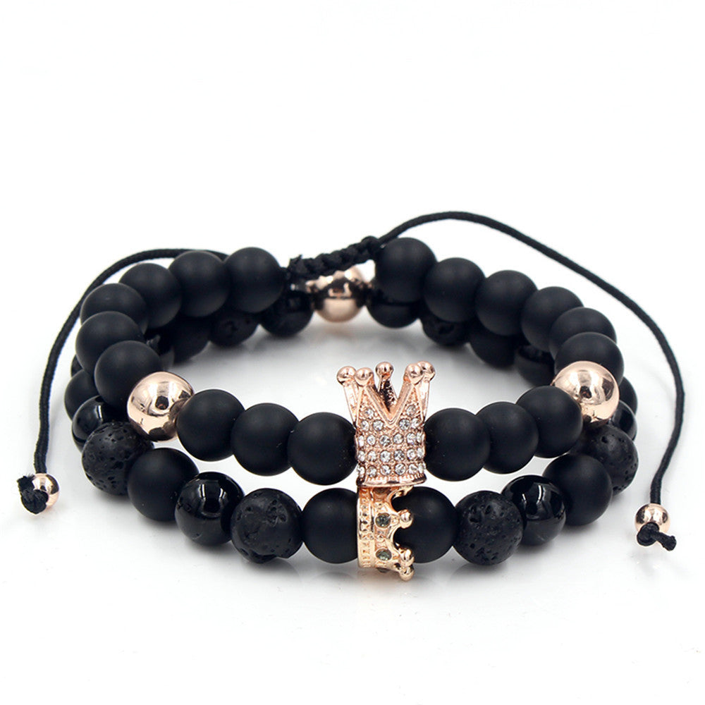 Fashion Crown Alloy Bracelet with Turquoise and Rhinestone Inlay for Unisex