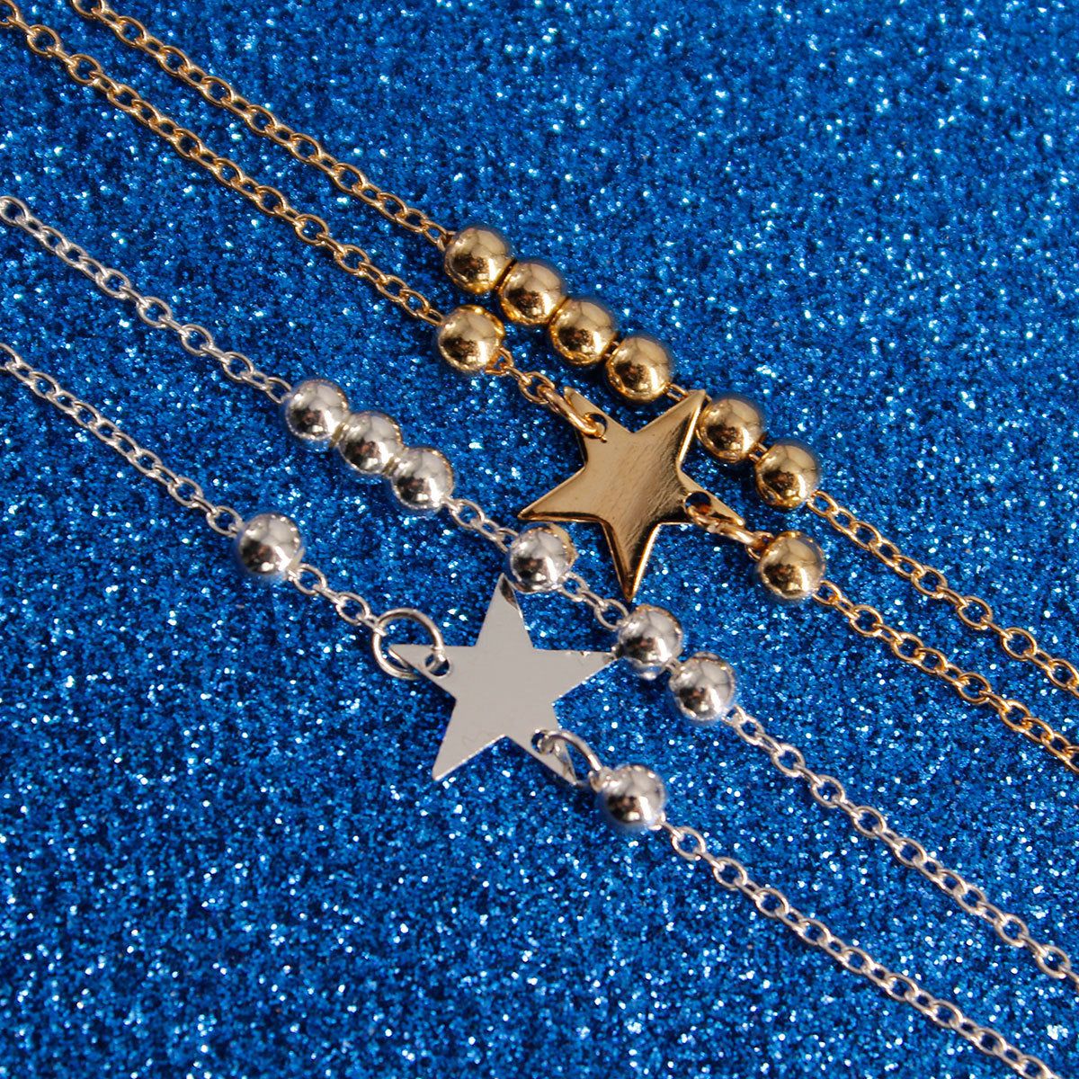 Fashion Women's Double-Layer Beaded Star Anklet Bohemian Style Alloy Anklet for Wedding Travel Souvenir