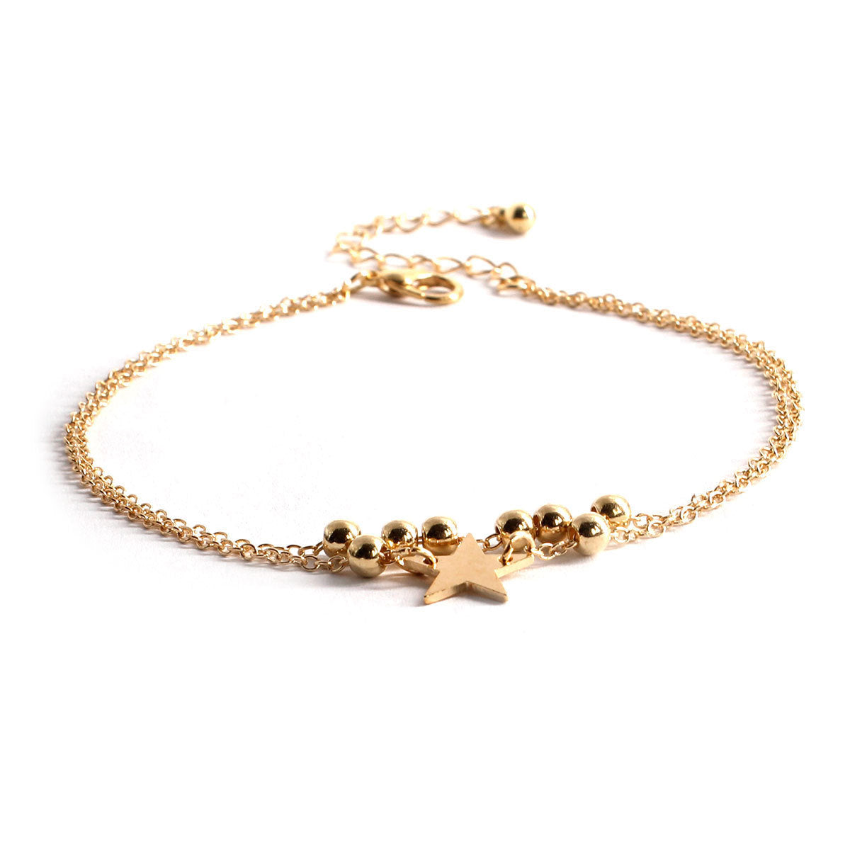 Fashion Women's Double-Layer Beaded Star Anklet Bohemian Style Alloy Anklet for Wedding Travel Souvenir