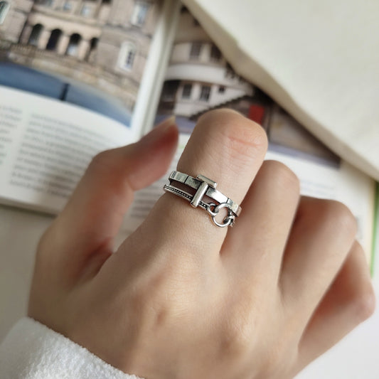 Anillo de plata de ley 925 vintage con letra T geométrica para mujer