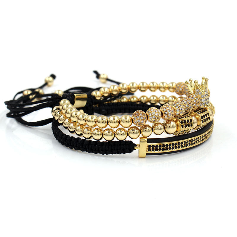 Fashion Commuter Geometric Micro-pave Cubic Zirconia Brass Bracelet Set with Crown Moon and Hexagonal Prism Elements