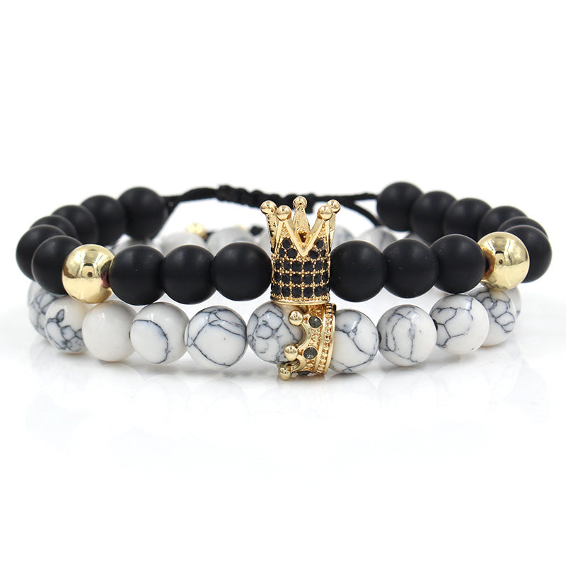 Vintage Geometric Matte Alloy Crown Bracelet Set for Unisex
