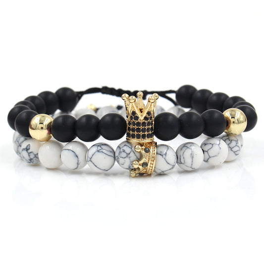 Vintage Geometric Matte Alloy Crown Bracelet Set for Unisex
