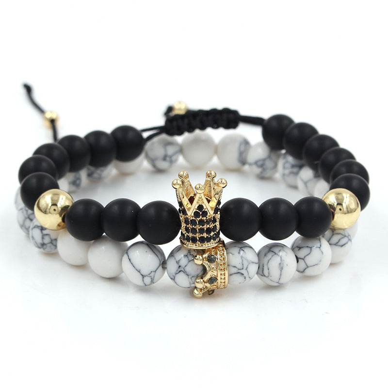 Vintage Geometric Matte Alloy Crown Bracelet Set for Unisex
