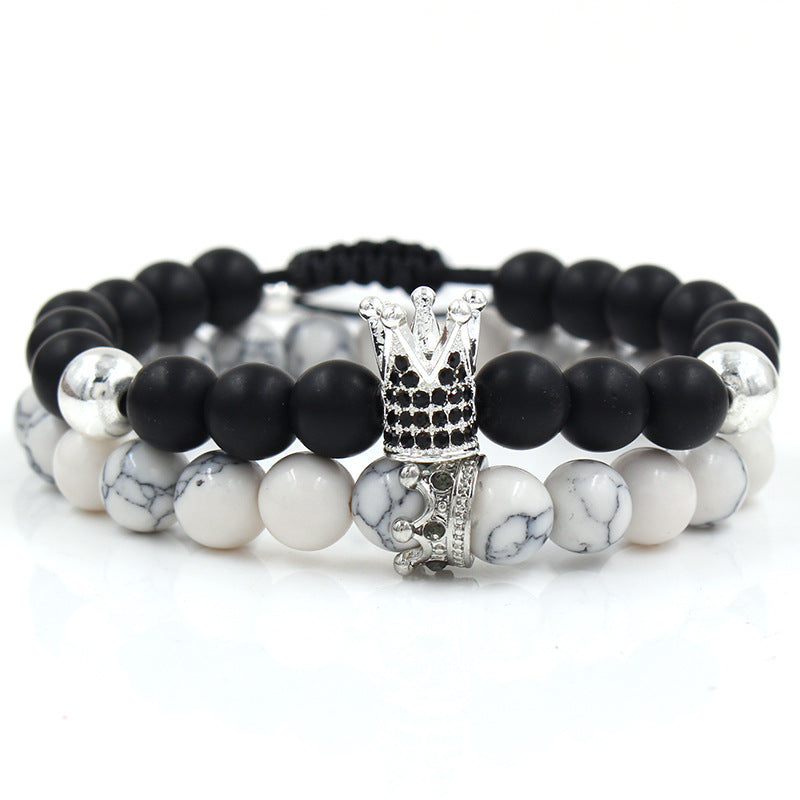 Vintage Geometric Matte Alloy Crown Bracelet Set for Unisex