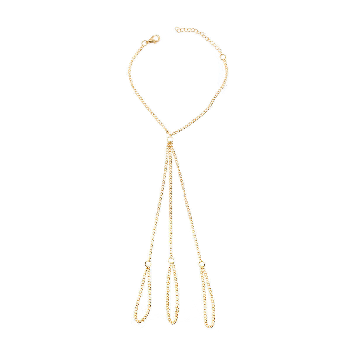 Three-Layer Tassel Chain Finger Ring Bracelet for Women Geometric Punk Style Alloy Hand Jewelry