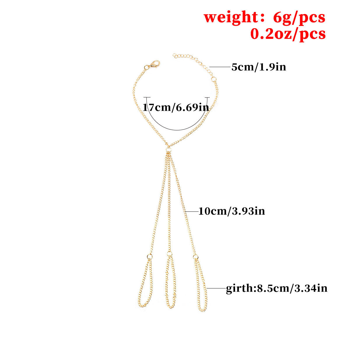 Three-Layer Tassel Chain Finger Ring Bracelet for Women Geometric Punk Style Alloy Hand Jewelry