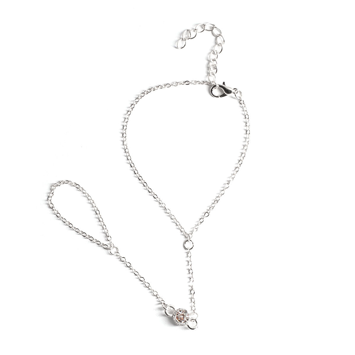 Women's Geometric Crystal Rhinestone Inlay Bracelet Ring Combo Hand Chain Fashion Jewelry