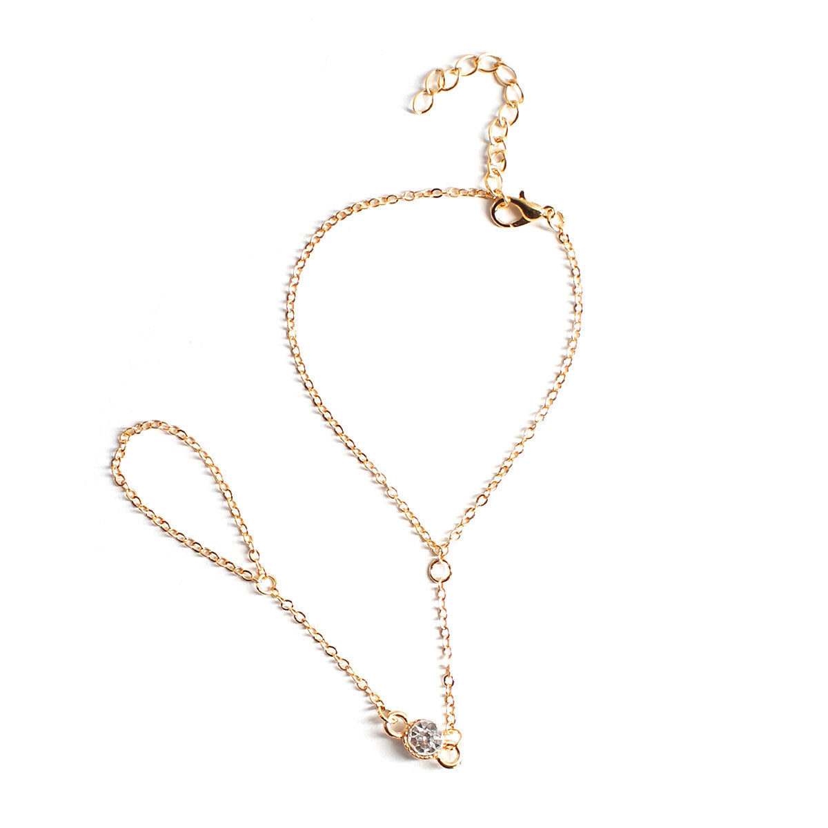 Women's Geometric Crystal Rhinestone Inlay Bracelet Ring Combo Hand Chain Fashion Jewelry