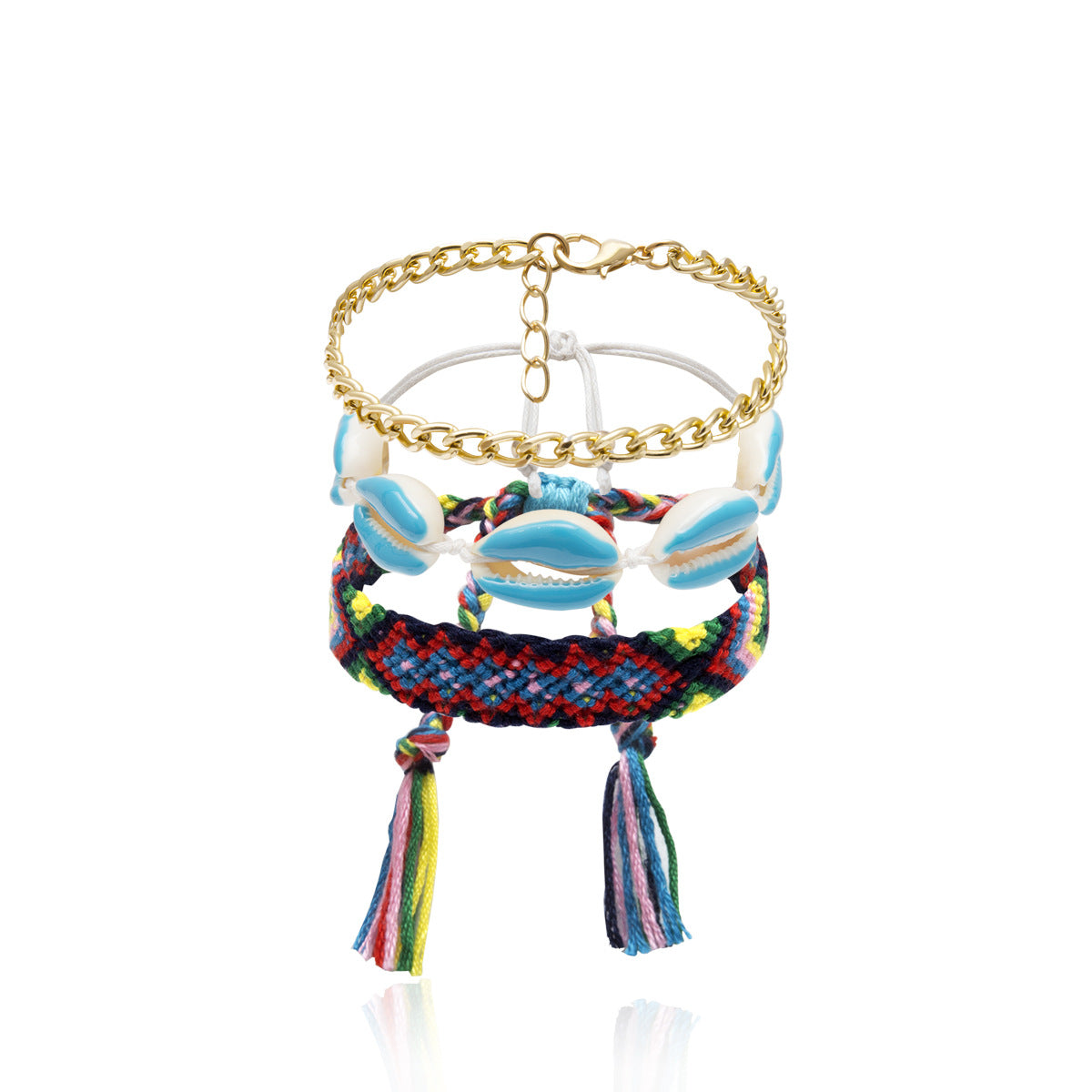 Bohemian Geometric Alloy Plated Drip Oil Shell Multi-layer Bracelet for Women