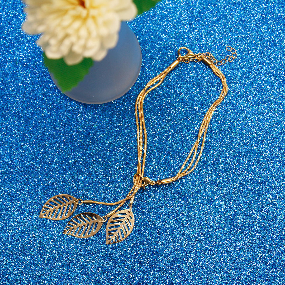 Metal Mesh Chain Leaf Bracelet for Women Punk Style