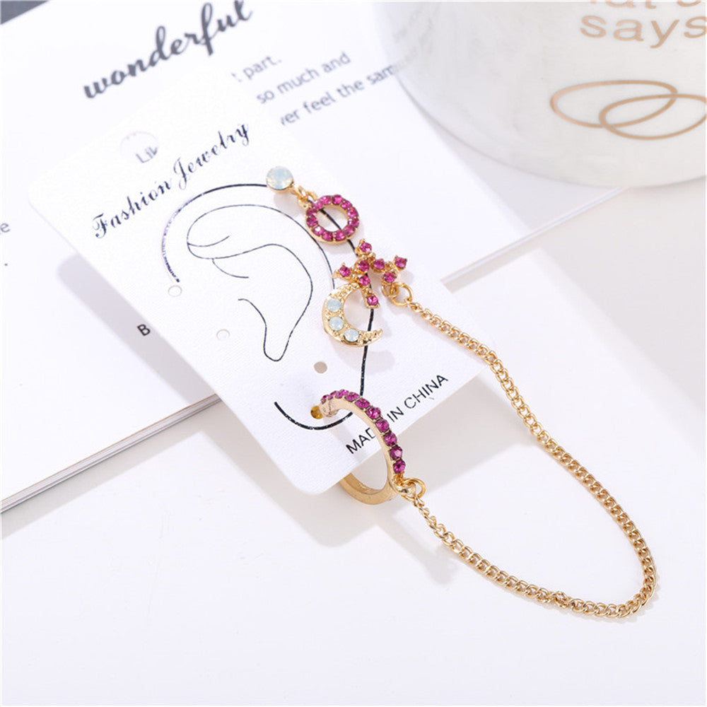 Star Moon Geometric Earrings Alloy Plated Micro Pave Irregular Chain Women's Fashion Jewelry