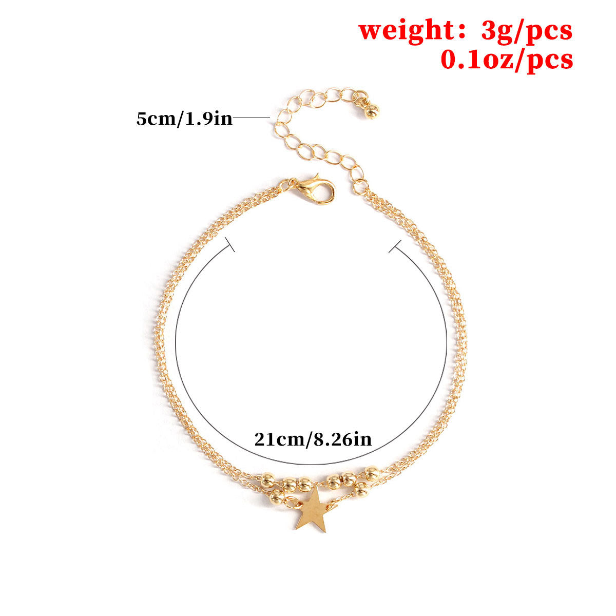Fashion Women's Double-Layer Beaded Star Anklet Bohemian Style Alloy Anklet for Wedding Travel Souvenir
