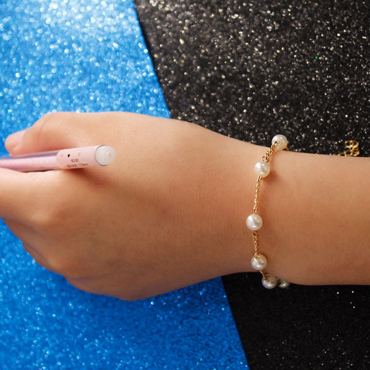 Pulsera de perlas geométricas para mujer, joyería de mano minimalista de aleación, accesorio de moda simple y asequible