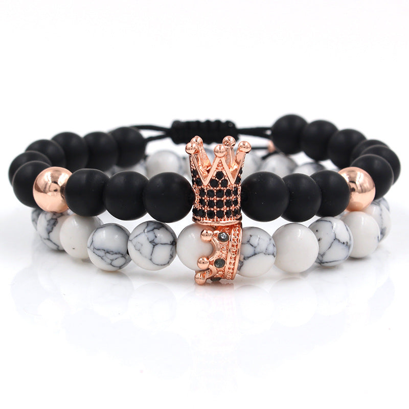 Vintage Geometric Matte Alloy Crown Bracelet Set for Unisex