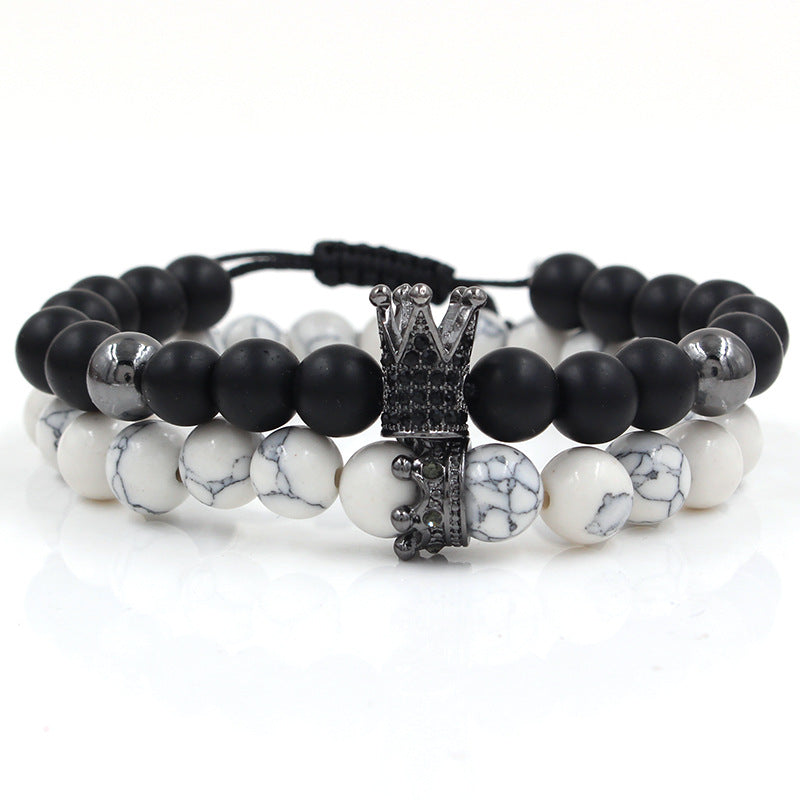 Vintage Geometric Matte Alloy Crown Bracelet Set for Unisex
