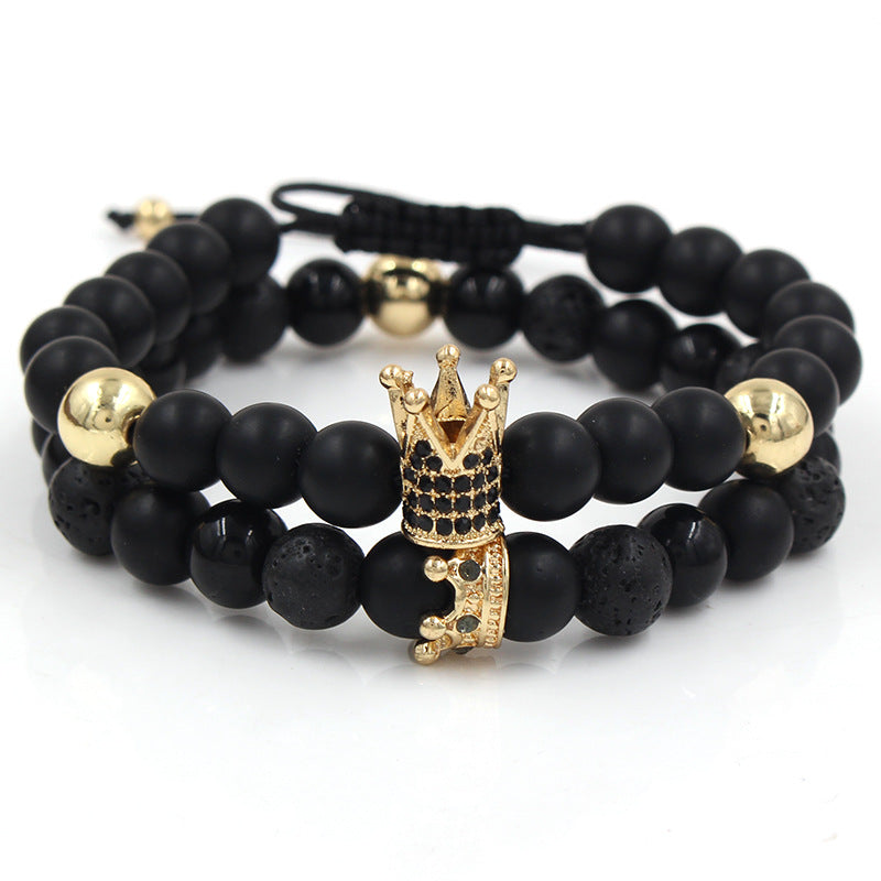 Vintage Geometric Matte Alloy Crown Bracelet Set for Unisex