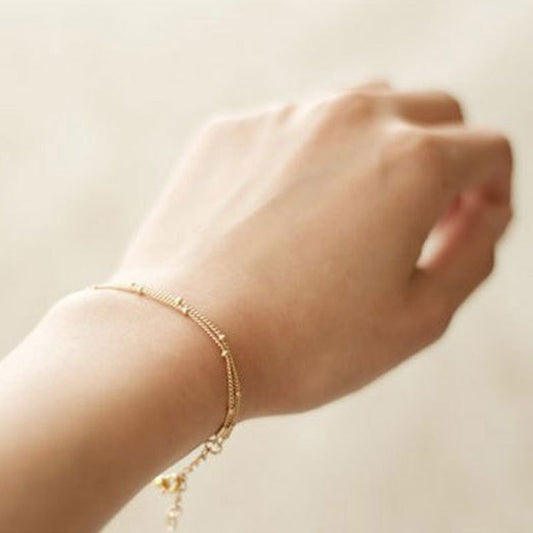 Bracciale a doppio strato con perline da donna, placcato in lega, geometrico minimalista